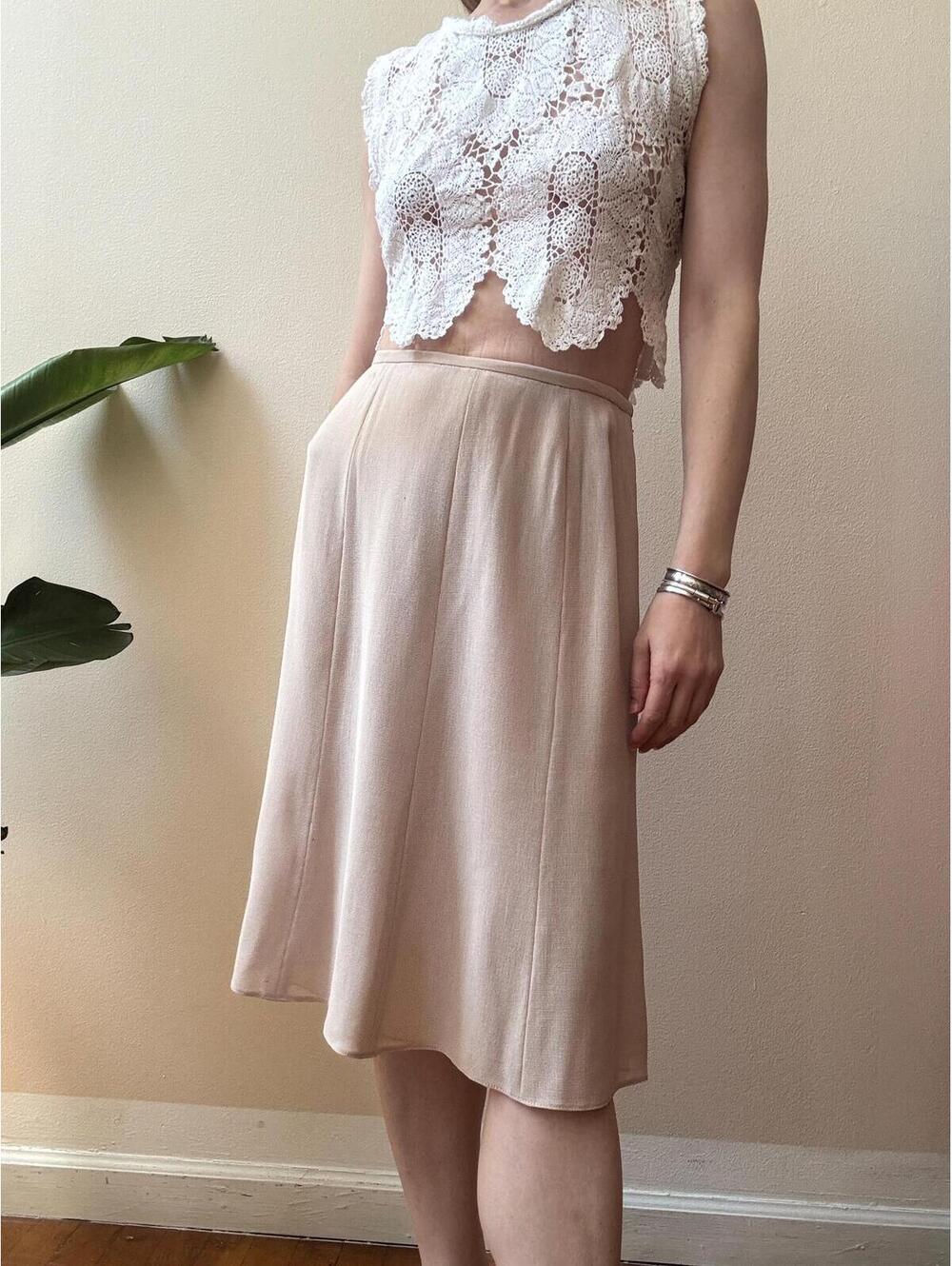 Vintage 1990s Calvin Klein Blush Wool Mesh Skirt